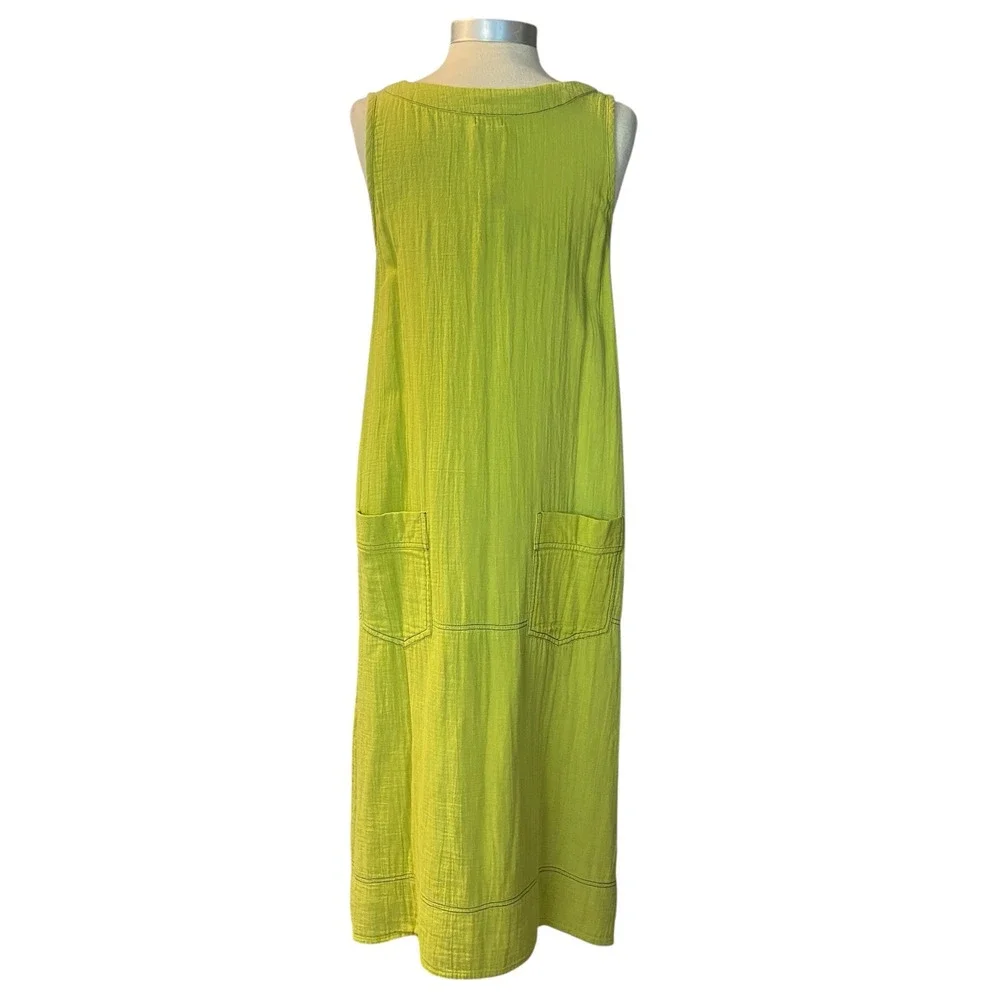 Tulip Midi Dress Women's‎ MEDIUM Charmaine Sweet Pea Green Gauze Cotton Boho
